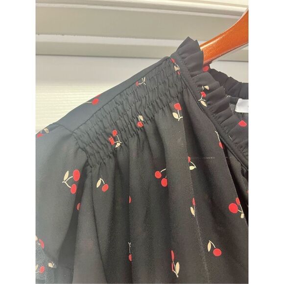 Sweet Rain Tie Front Ruffle Neck Flutter Sleeve Black Cherry Print Blouse sz 3X - Picture 3 of 7
